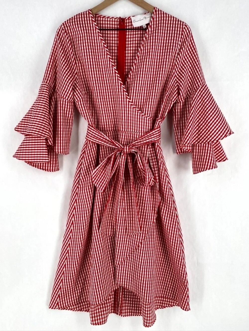 Red & White Gingham Dress with Ruffle Sleeves (Like NEW) Charles Henry. - Picture 2 of 8